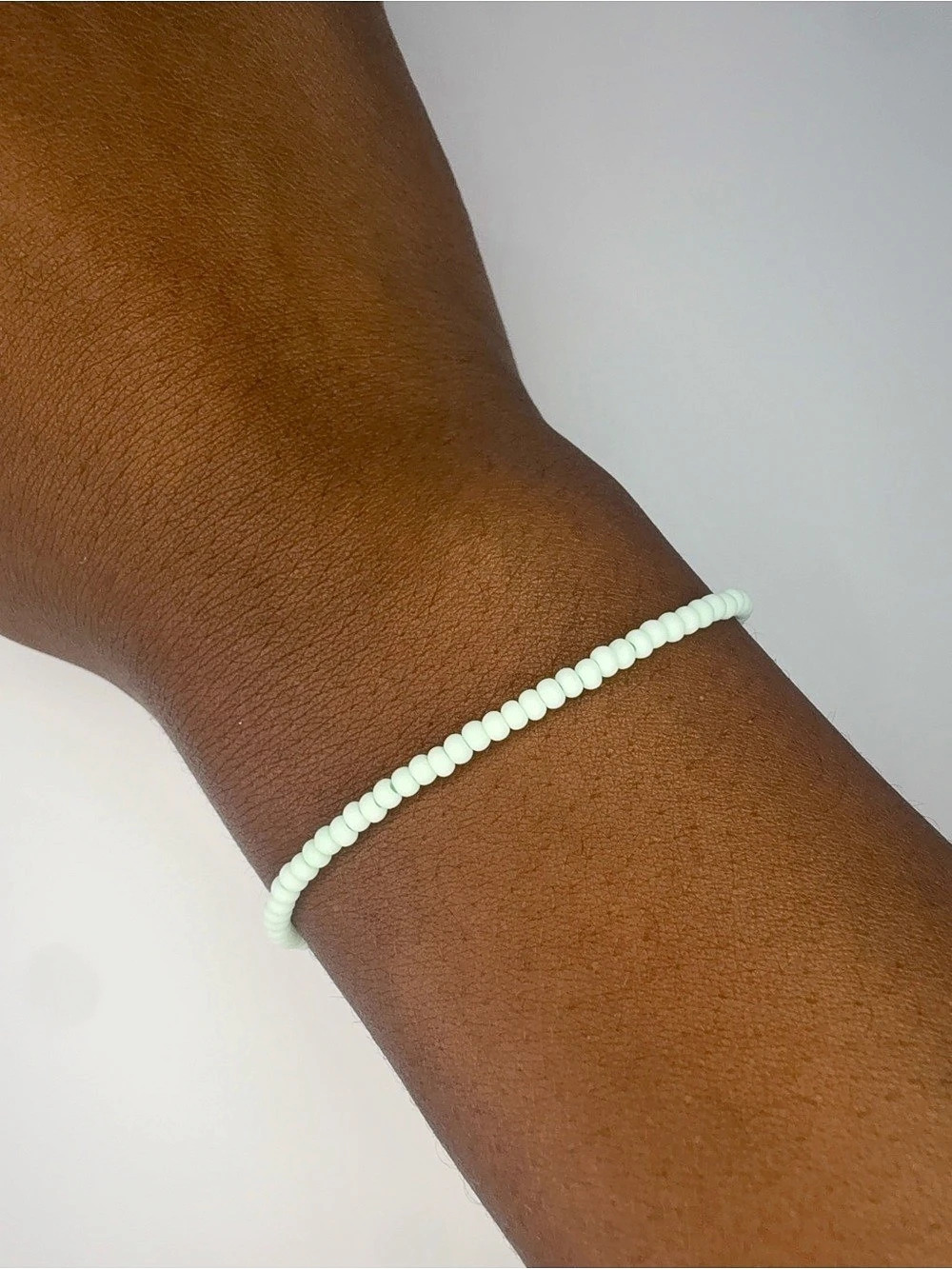 Mint Cream Handmade 2mm Stretch Beaded Bracelet